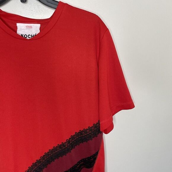 KOCHE Womens Striped Mini Dress Sz 4 FR:38 Red Burgundy Violine Shift $655 - Picture 2 of 10